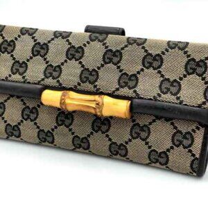 GUCCI BAMBOO CANVAS @ LEATHER LONG WALLET. PRE-LOVED !